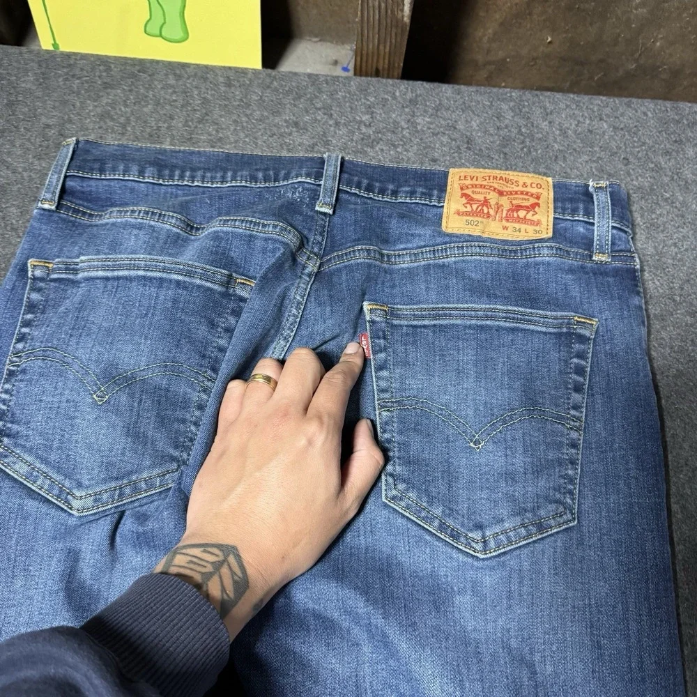 Levi's 502‎ Jeans Mens 34x30 (34x27) Taper Fit Blue Denim Western Retro Outdoor
